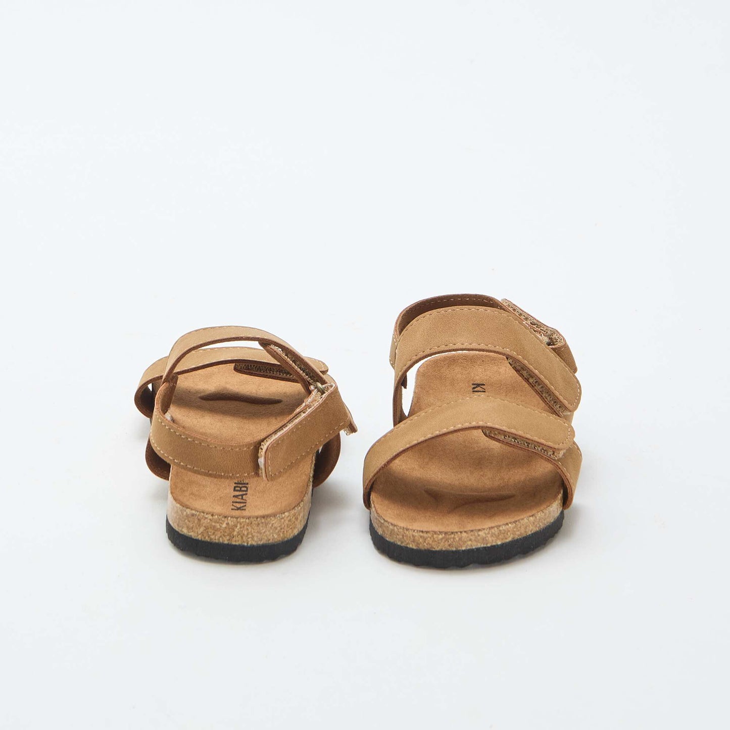 Flat sandals with double strap and hook-and-loop fastening BROWN
