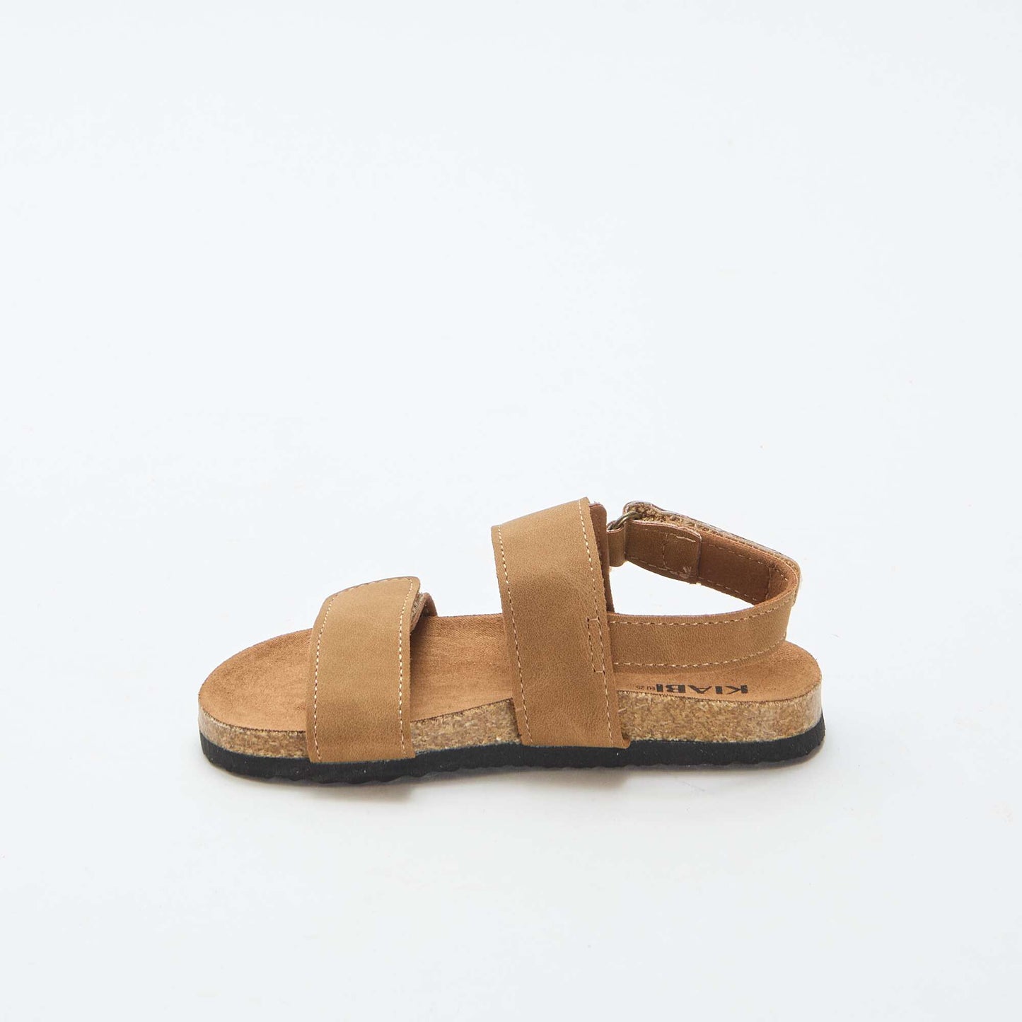 Flat sandals with double strap and hook-and-loop fastening BROWN