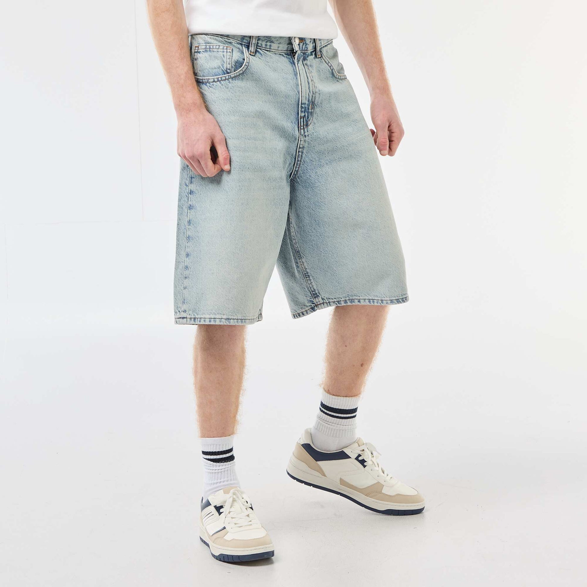 Baggy Denim Bermuda Shorts in Cotton BLUE