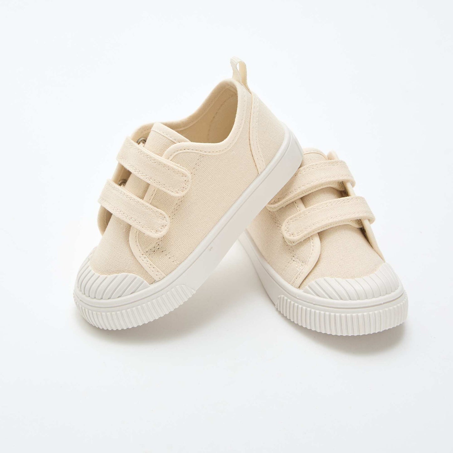 Low-top canvas trainers with hook-and-loop straps BEIGE