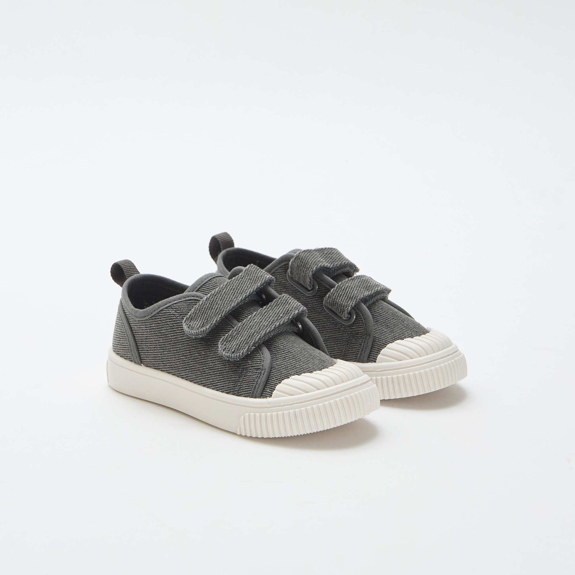 Low-top canvas trainers with hook-and-loop straps GREY