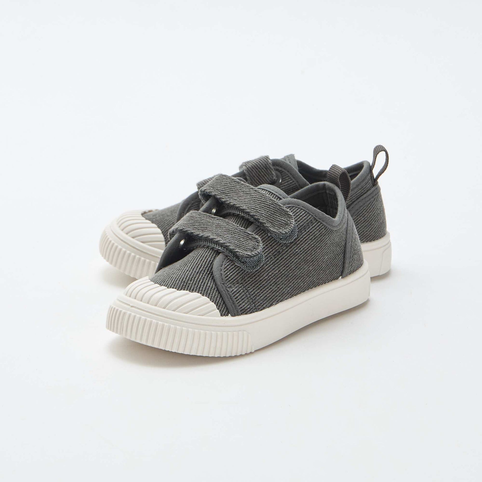 Low-top canvas trainers with hook-and-loop straps GREY