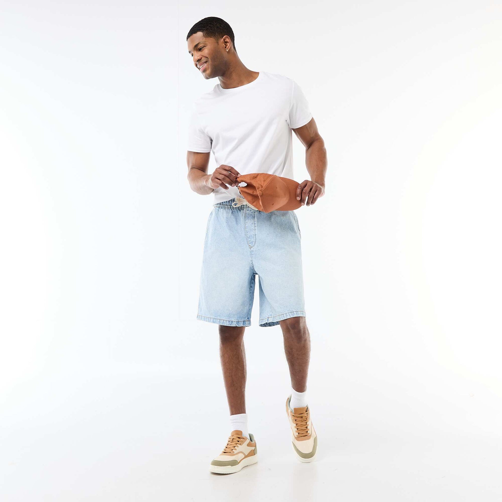 Elastic Waist Denim Bermuda Shorts BLUE