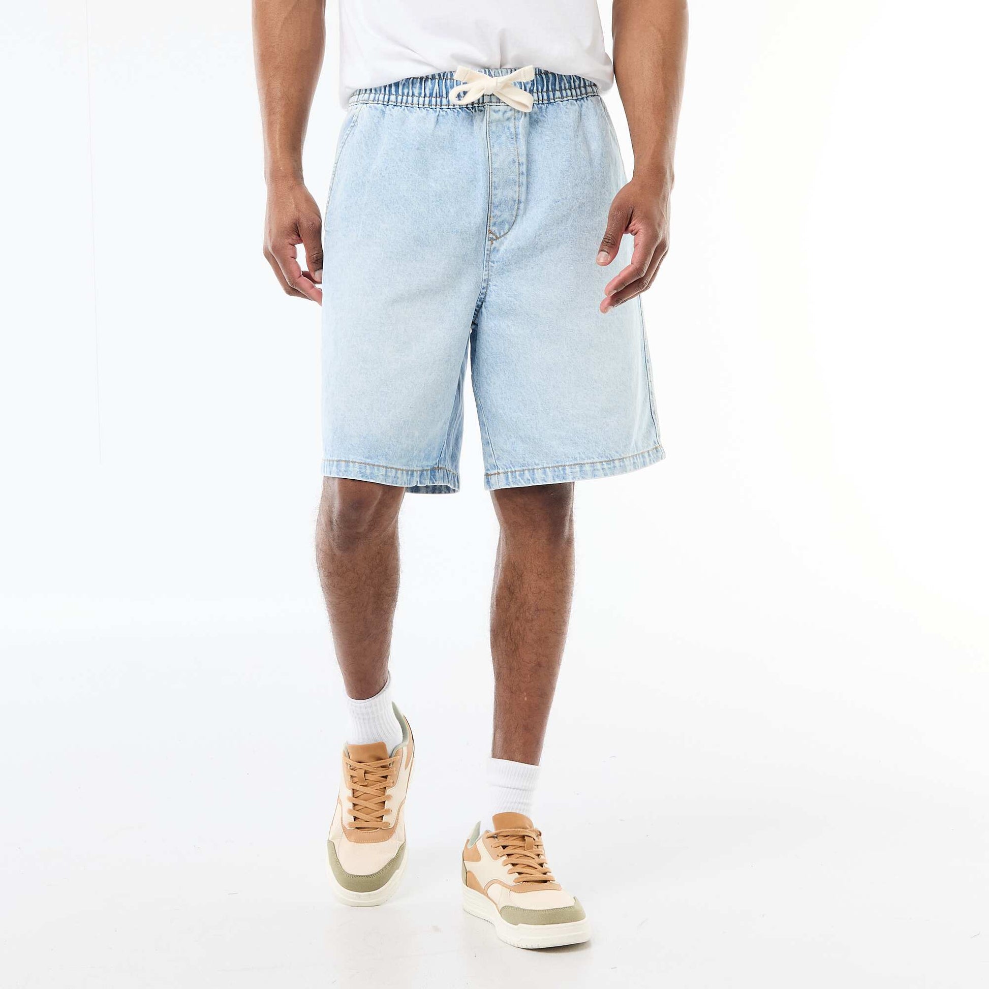 Elastic Waist Denim Bermuda Shorts BLUE