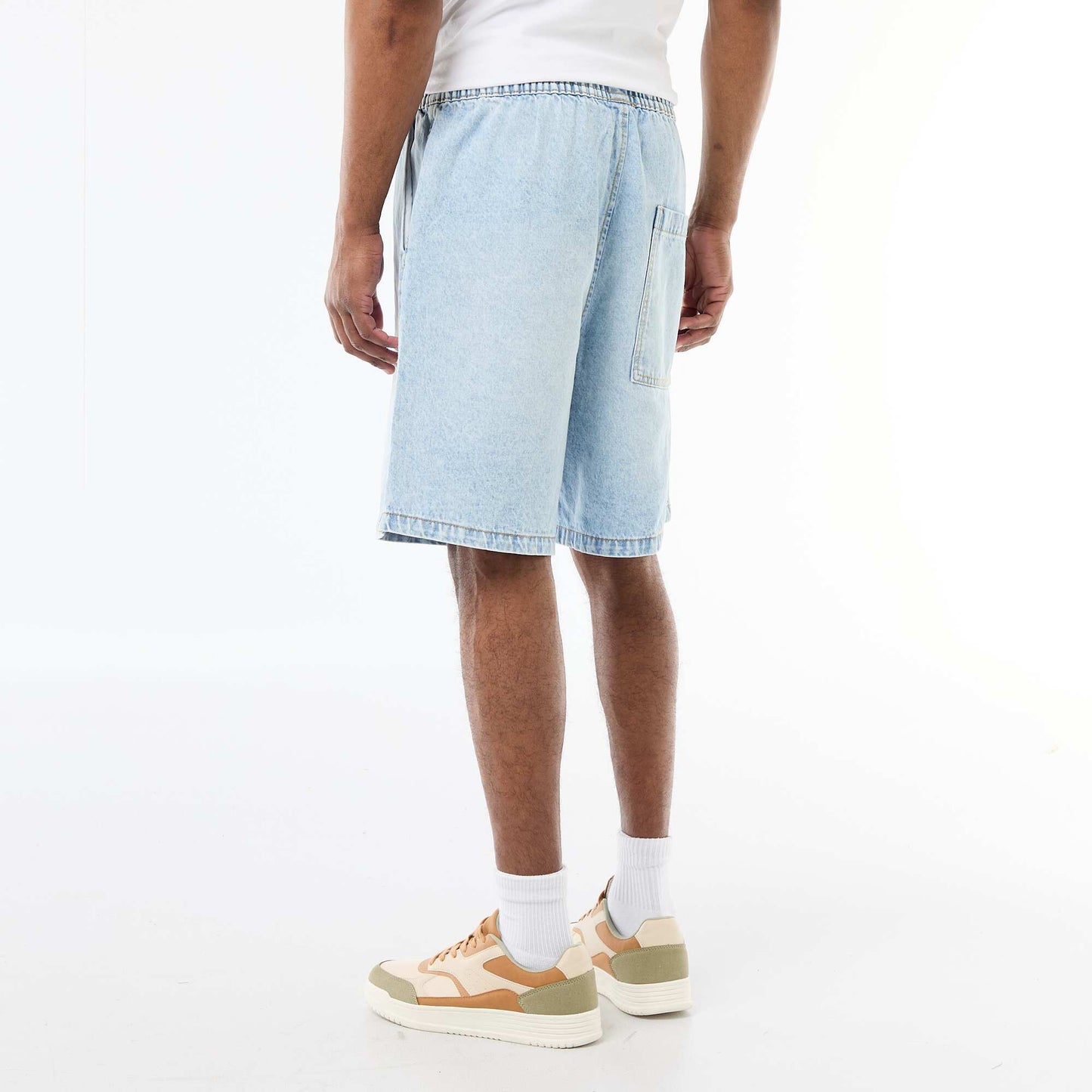 Elastic Waist Denim Bermuda Shorts BLUE