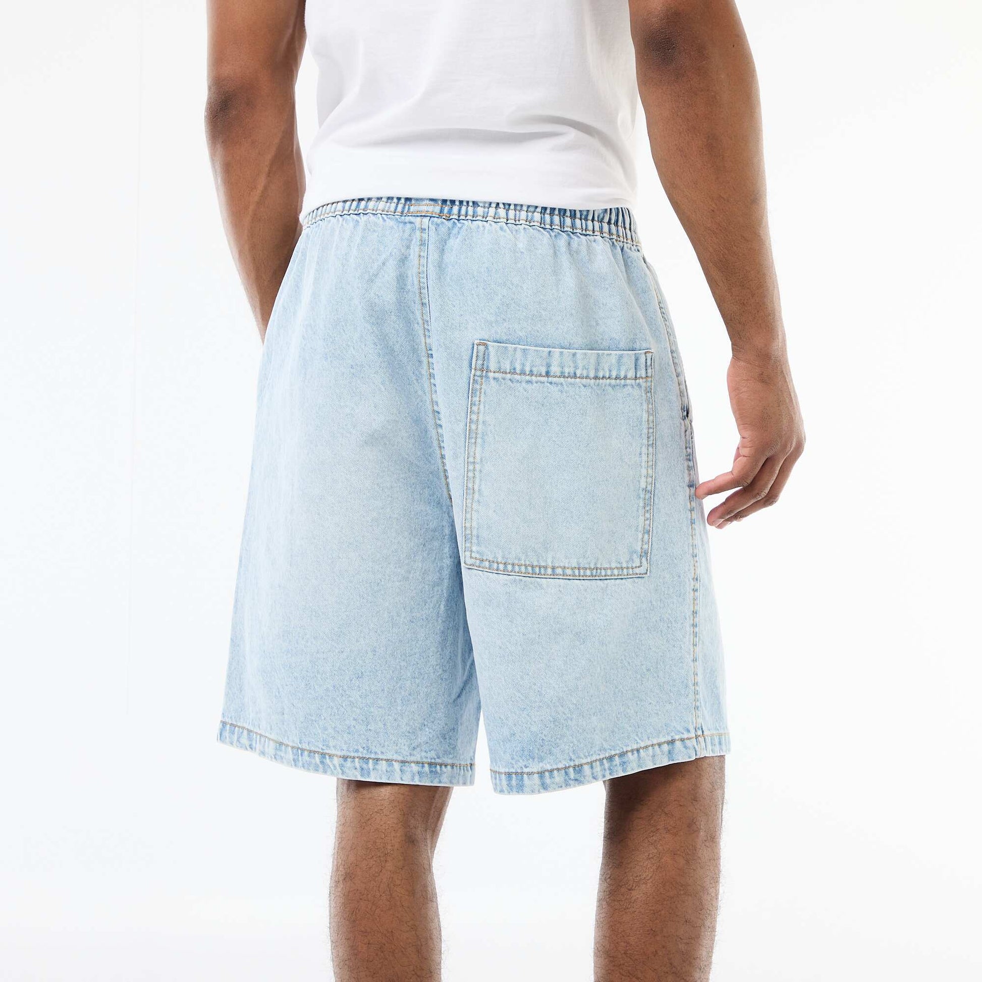 Elastic Waist Denim Bermuda Shorts BLUE