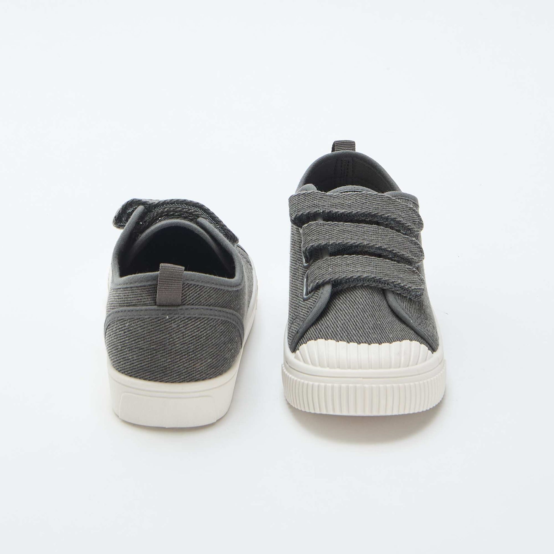 Low-top canvas trainers with hook-and-loop straps GREY