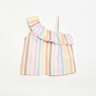 Asymmetrical Strap Top with Ruffles WHITE
