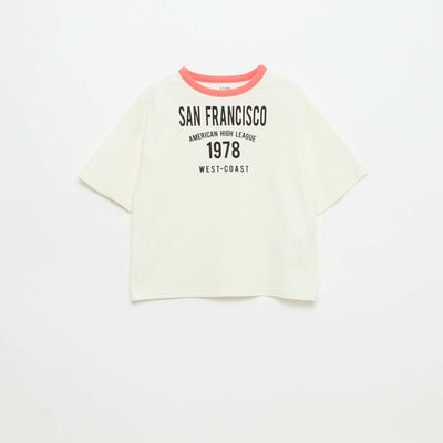 Short-Sleeve Patterned T-Shirt with Contrasting Trim WHITE