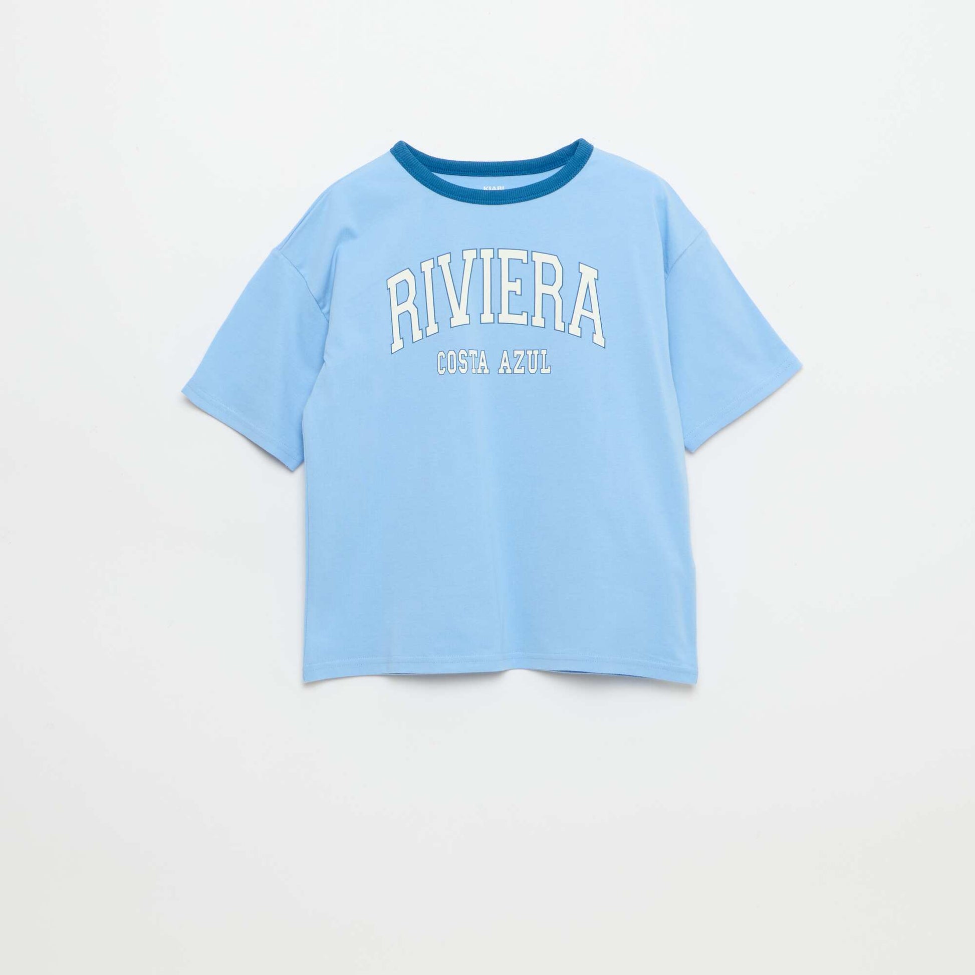 Short-Sleeve Patterned T-Shirt with Contrasting Trim KHAKI
