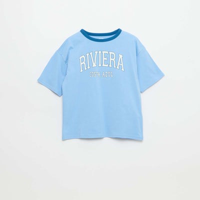 Short-Sleeve Patterned T-Shirt with Contrasting Trim KHAKI