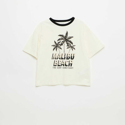 Short-Sleeve Patterned T-Shirt with Contrasting Trim WHITE