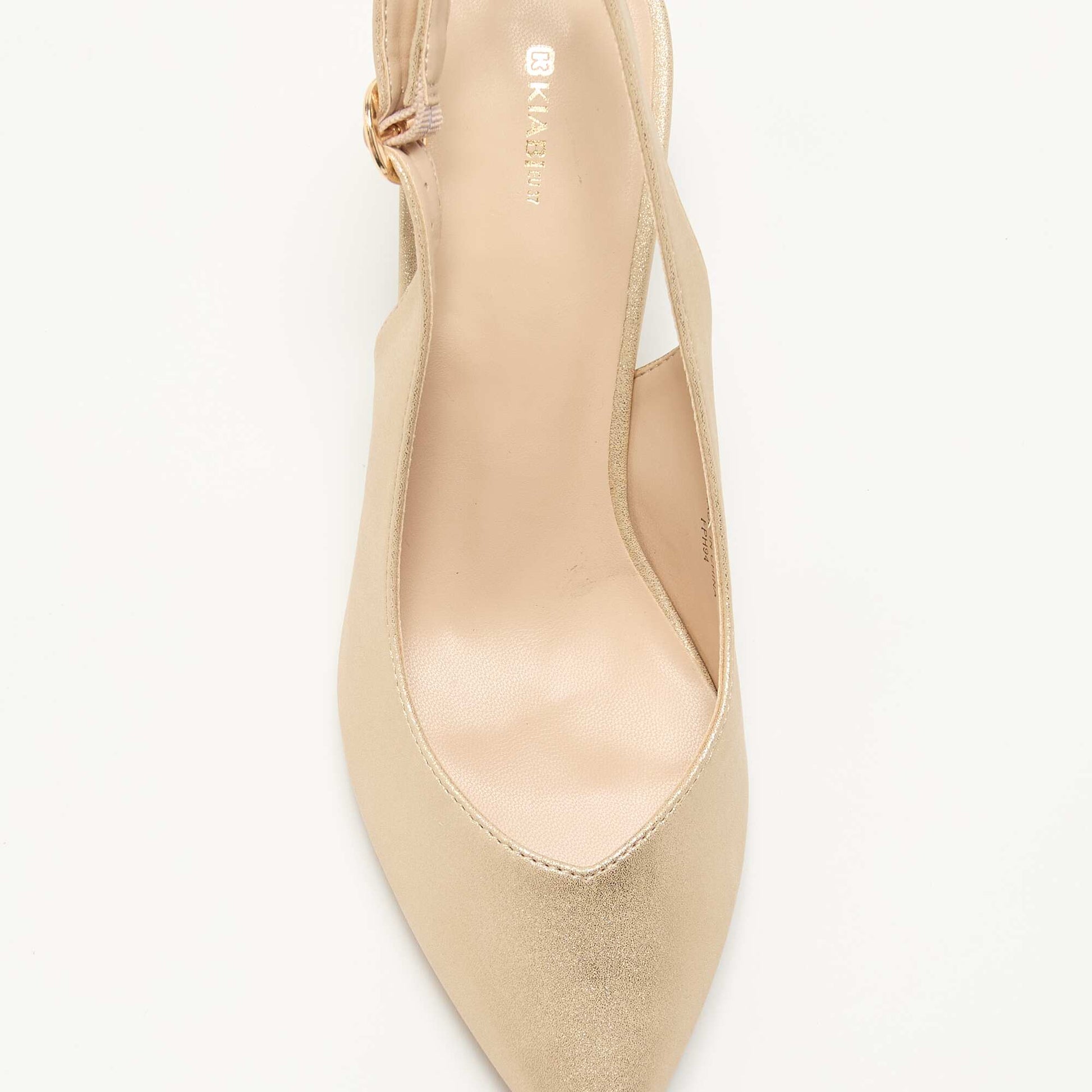 Gold Faux Leather Pointed Toe Pumps YELLOW