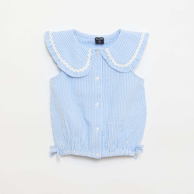 Striped Poplin Blouse with Peter Pan Collar BLUE
