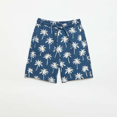 Two-Tone Cotton Shorts with Elasticated Waist BLUE