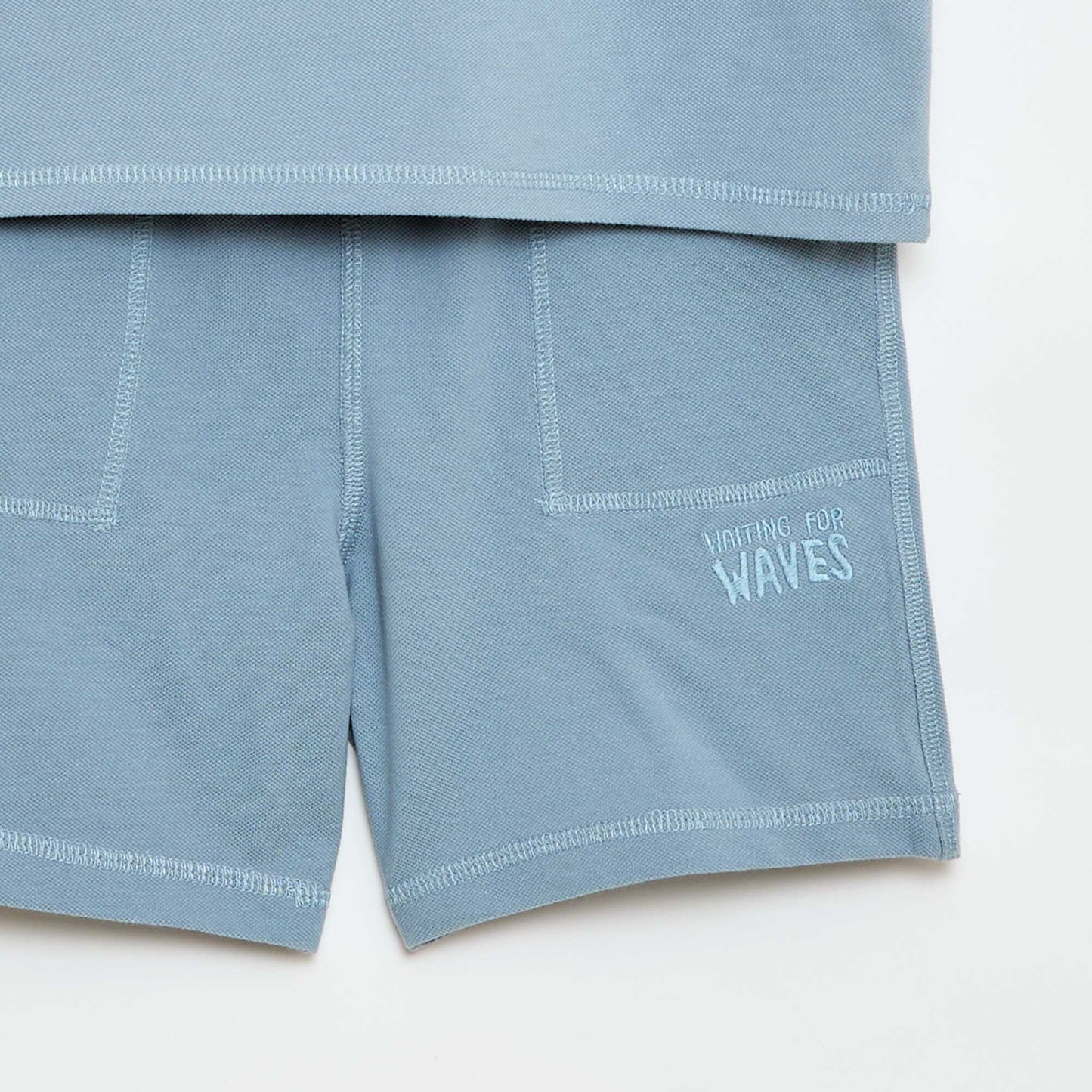 Cotton piqué t-shirt and shorts set BLUE