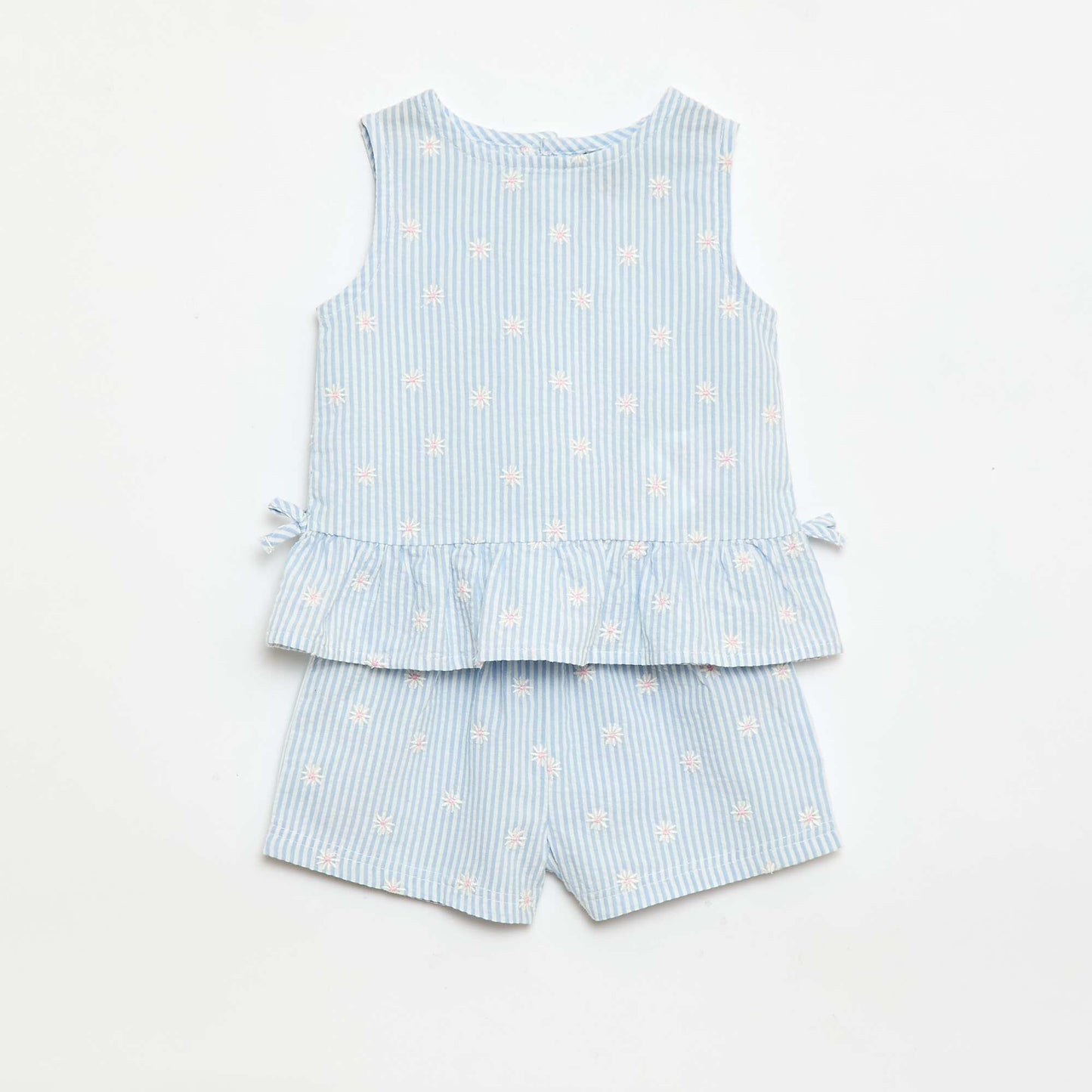 2-Piece Gingham Print Blouse and Shorts Set BLUE