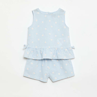 2-Piece Gingham Print Blouse and Shorts Set BLUE