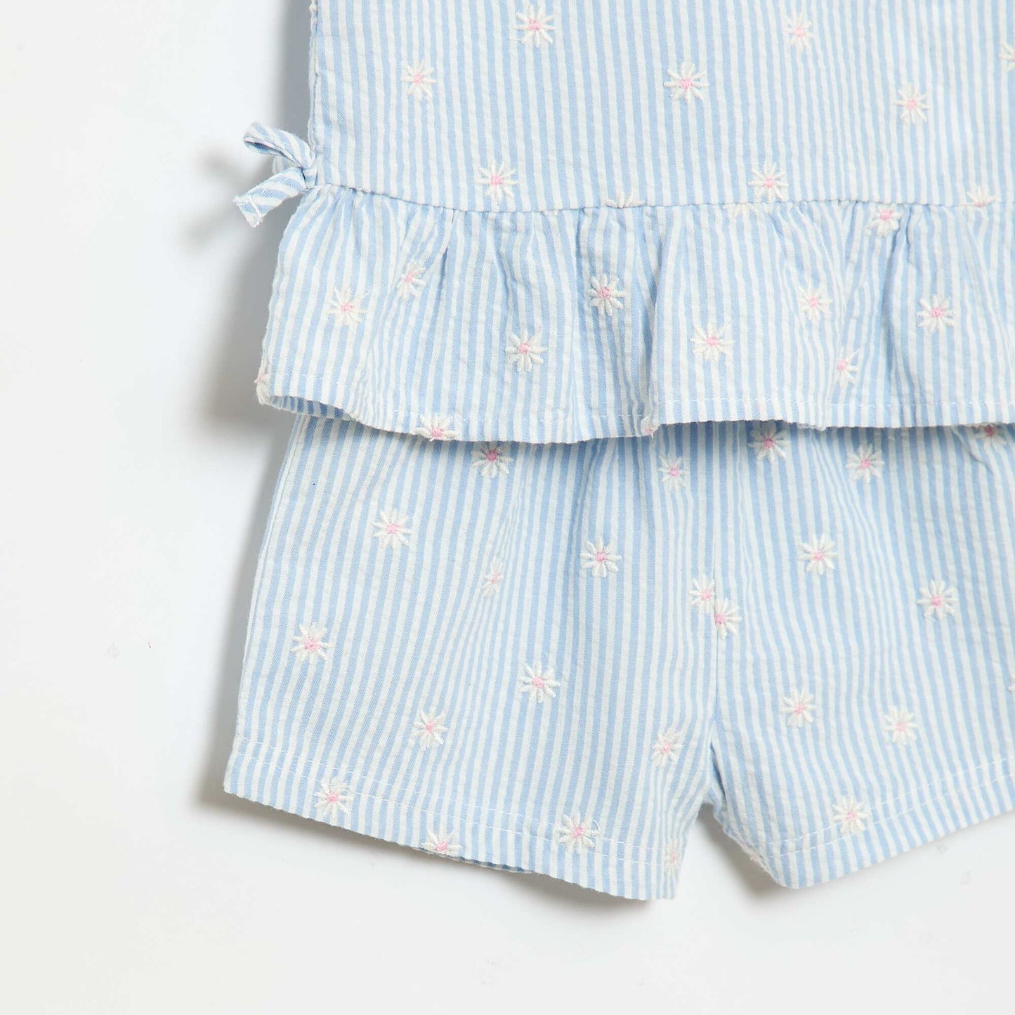 2-Piece Gingham Print Blouse and Shorts Set BLUE