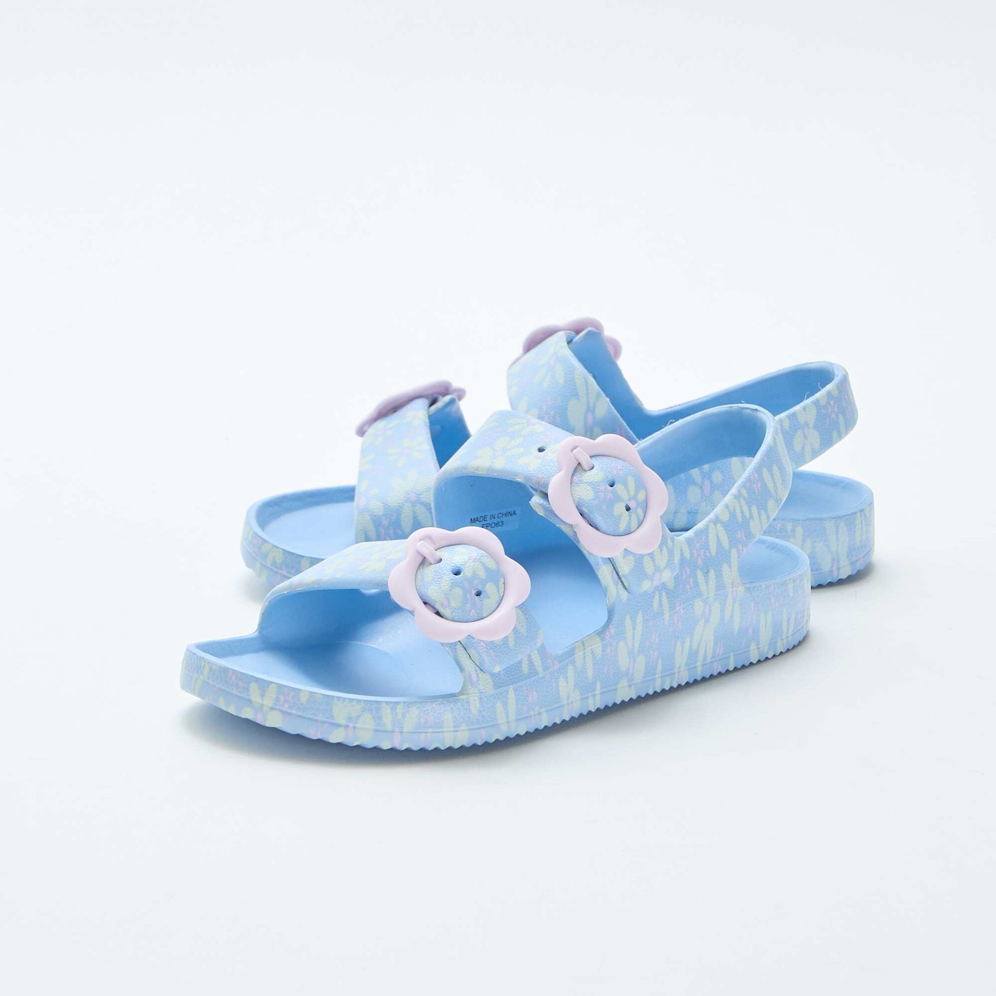 Floral print plastic sandals BLUE