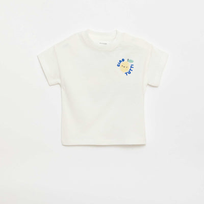 Cotton T-shirt with chest embroidery WHITE