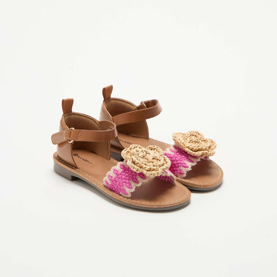 Flat sandals with fancy flowers BEIGE