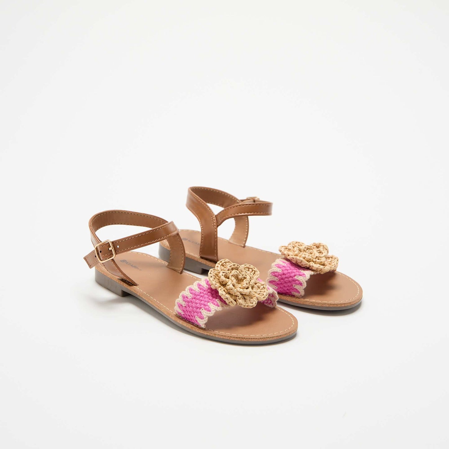 Flat sandals with fancy flowers BEIGE