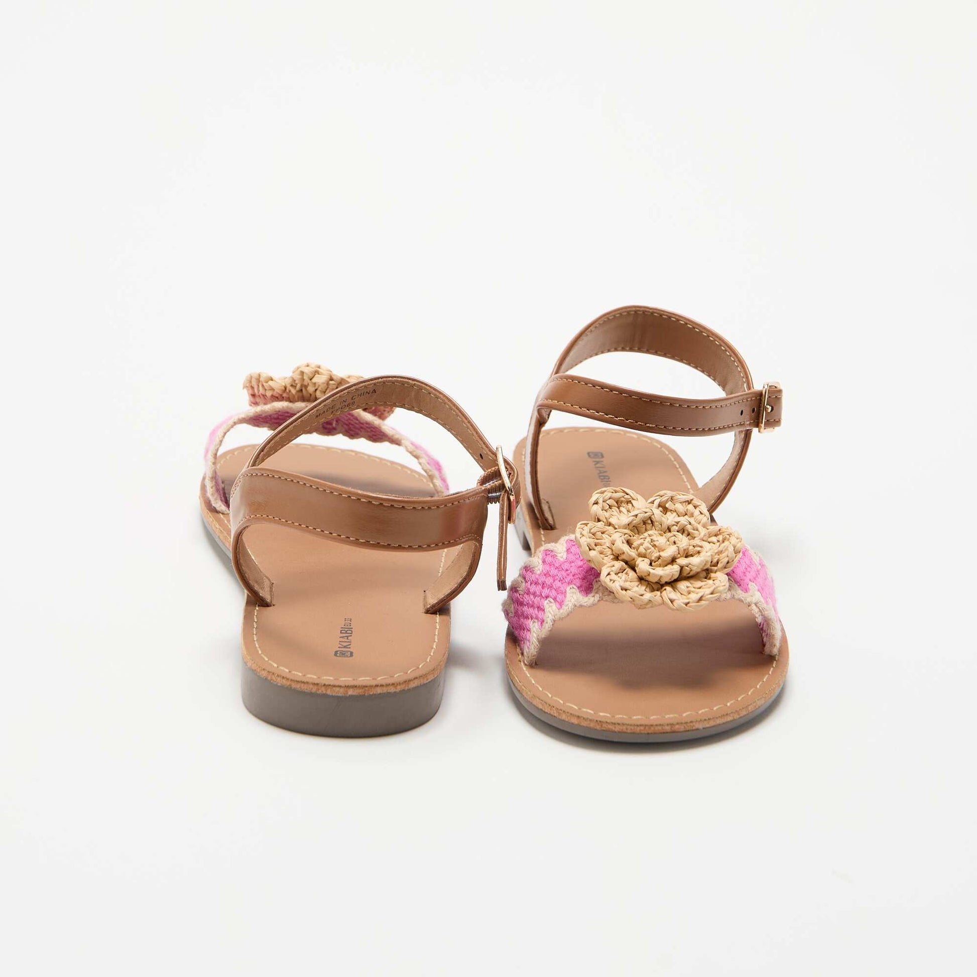 Flat sandals with fancy flowers BEIGE