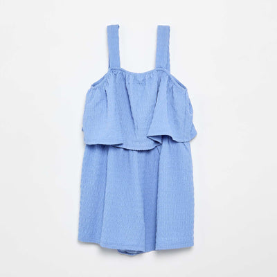 Solid Waffle Knit Strap Playsuit BLUE