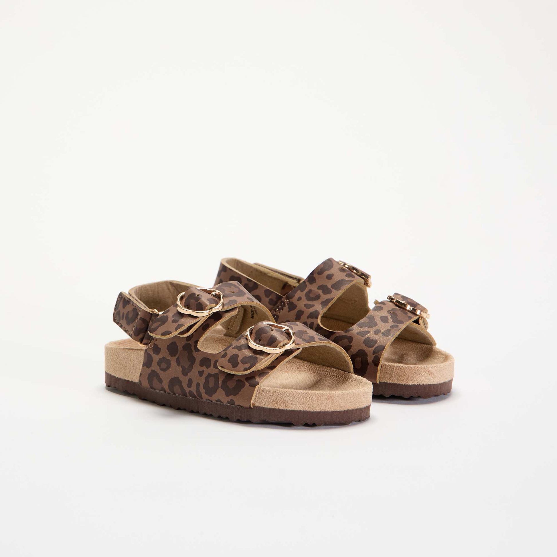 Double-strap sandals with 'leopard' print BROWN
