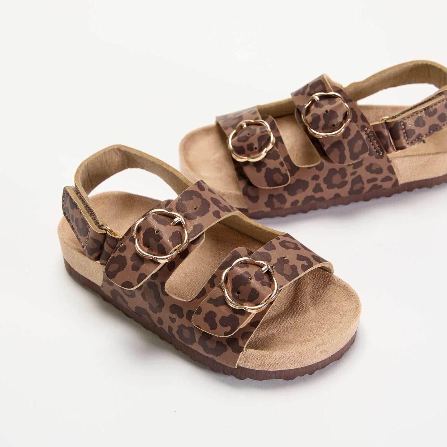 Double-strap sandals with 'leopard' print BROWN