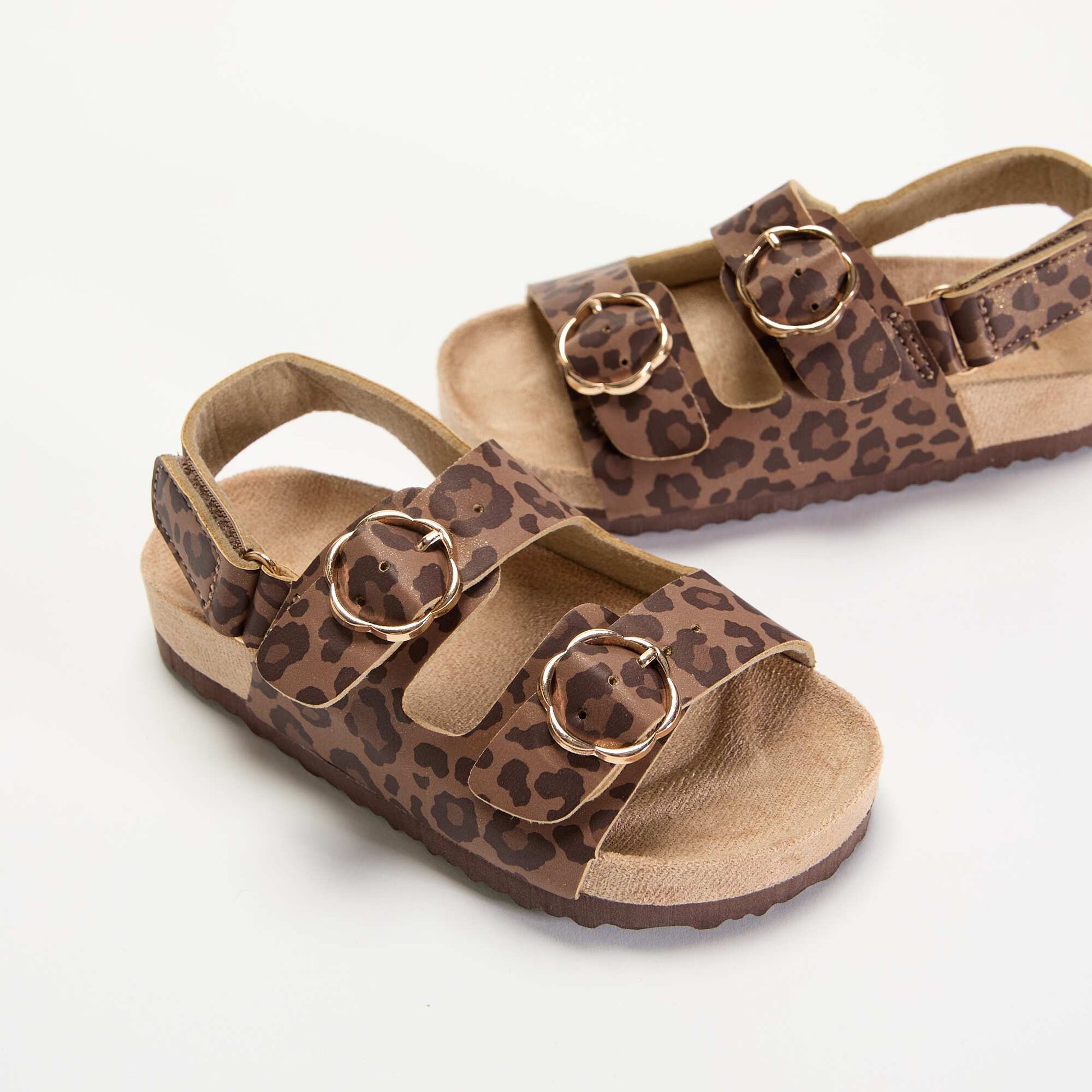 Double-strap sandals with 'leopard' print BROWN