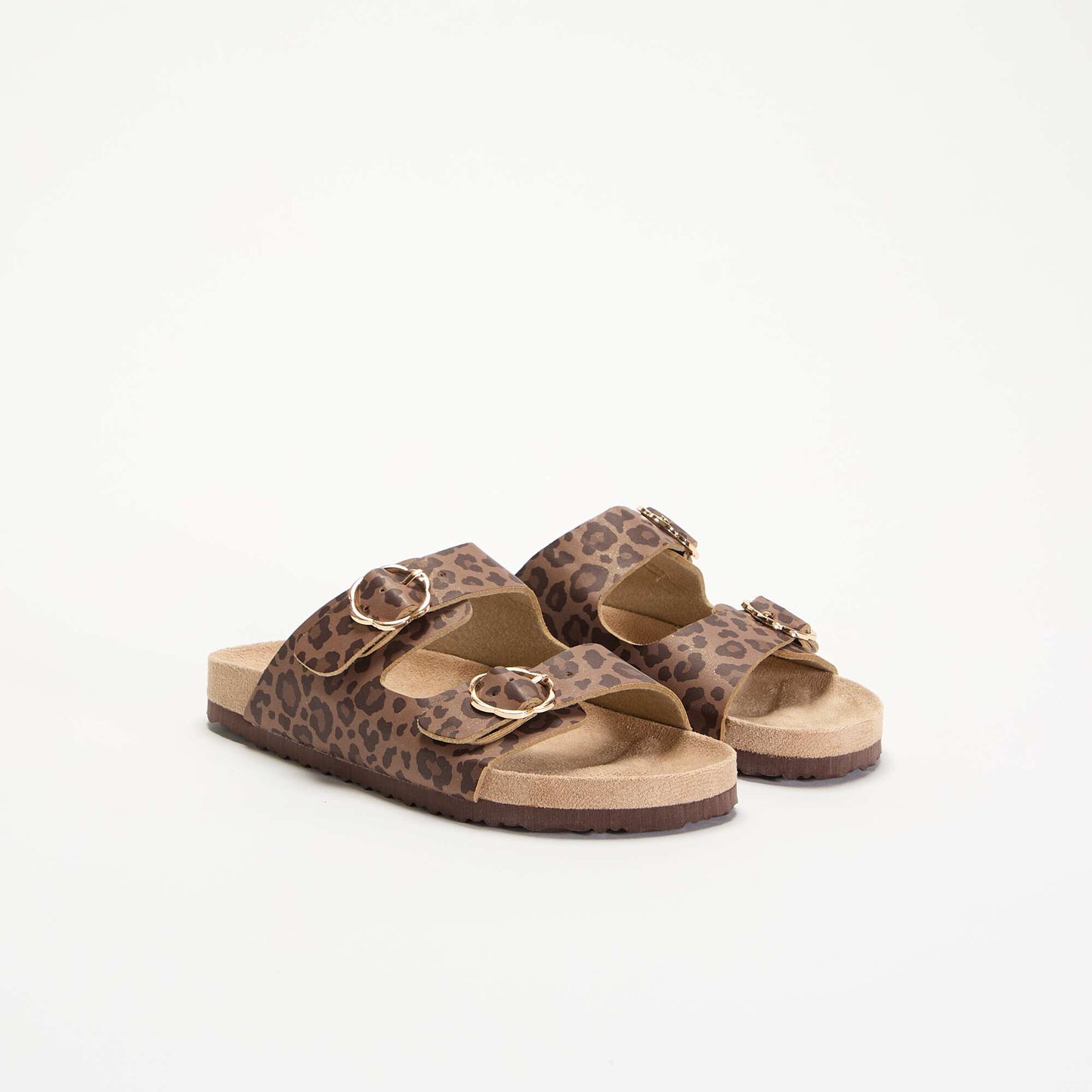 Leopard print double strap sandals BROWN