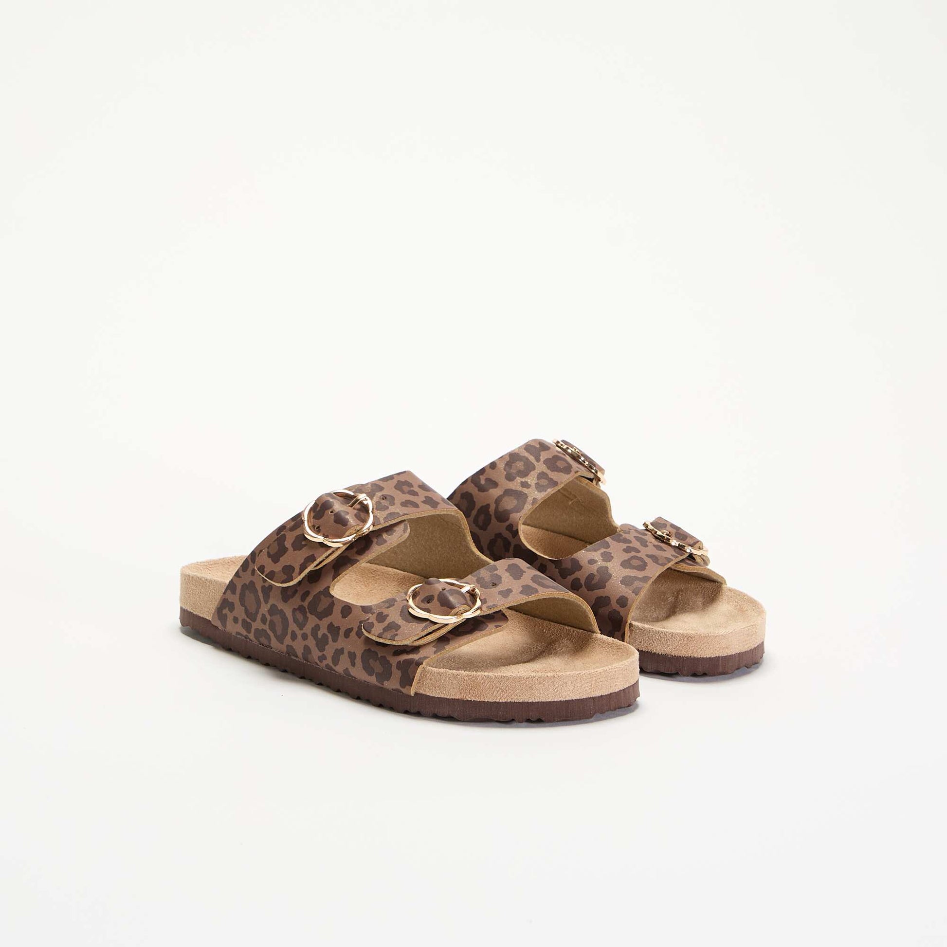 Leopard print double strap sandals BROWN