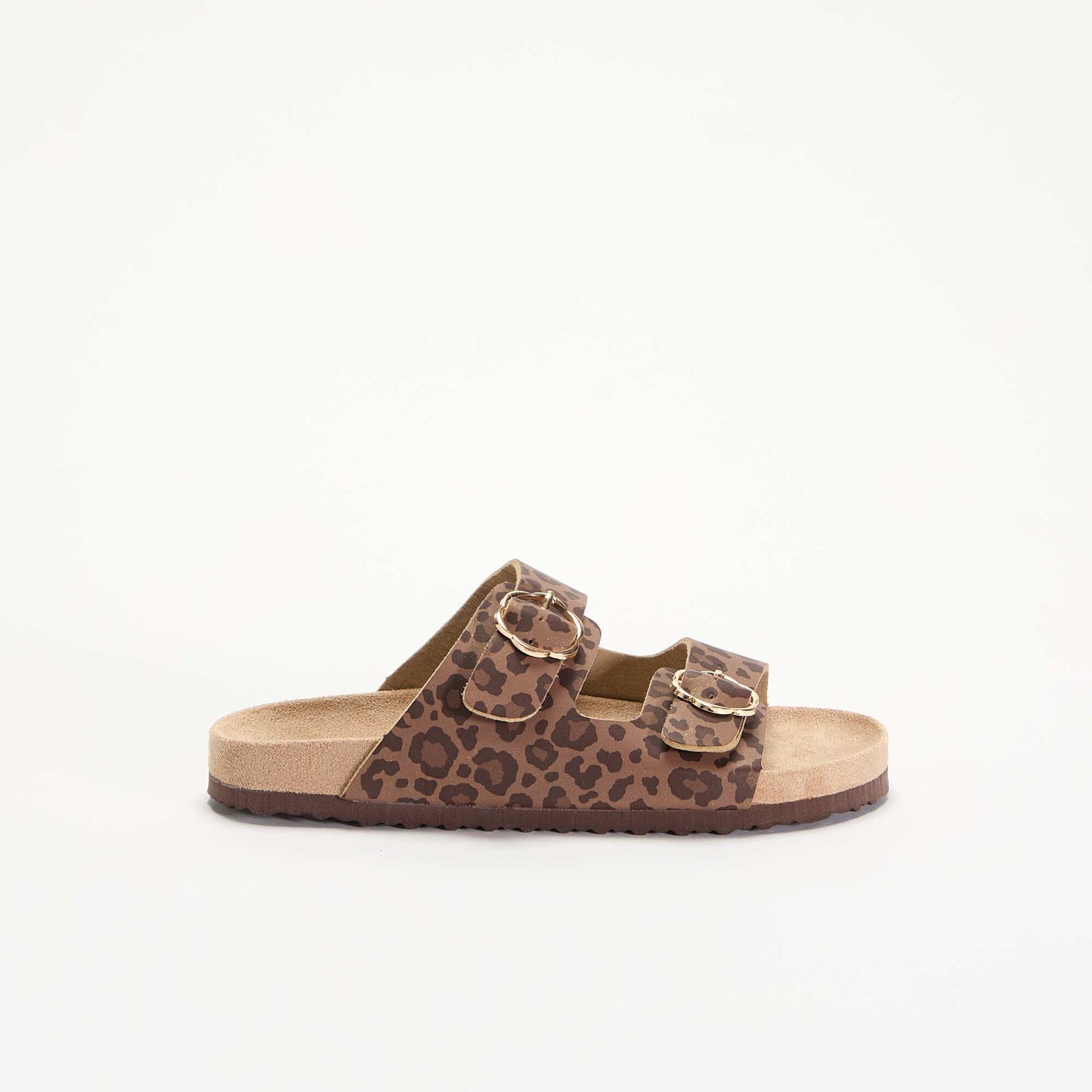 Leopard print double strap sandals BROWN