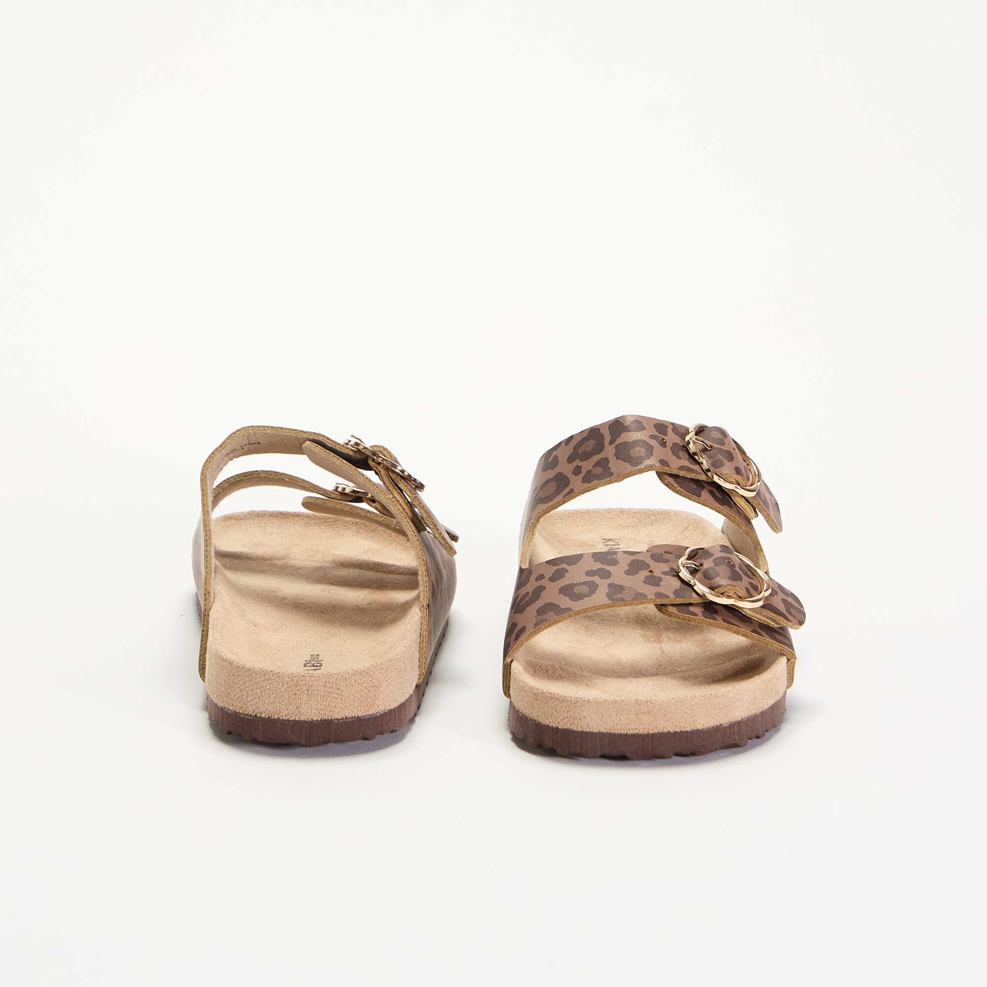 Leopard print double strap sandals BROWN