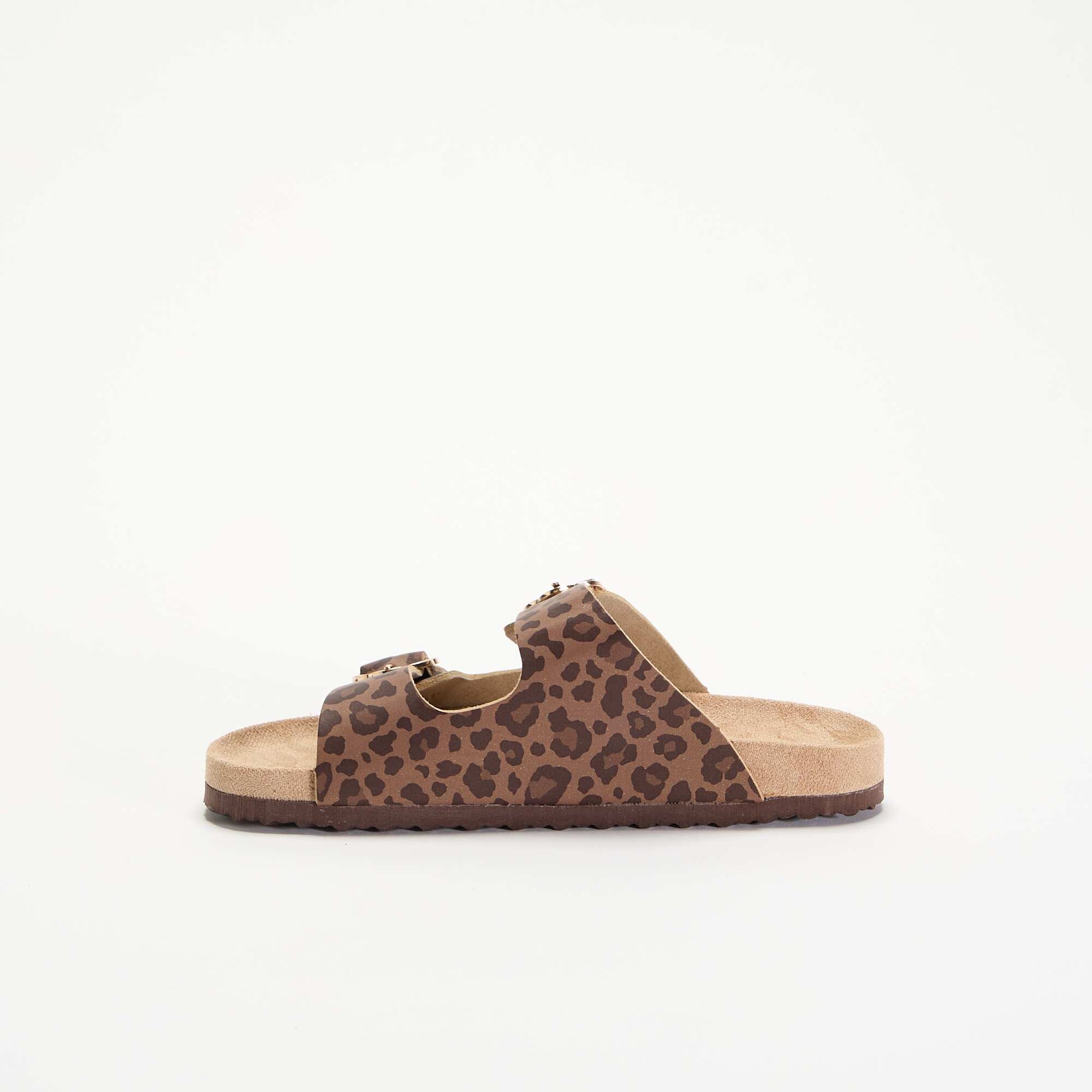 Leopard print double strap sandals BROWN