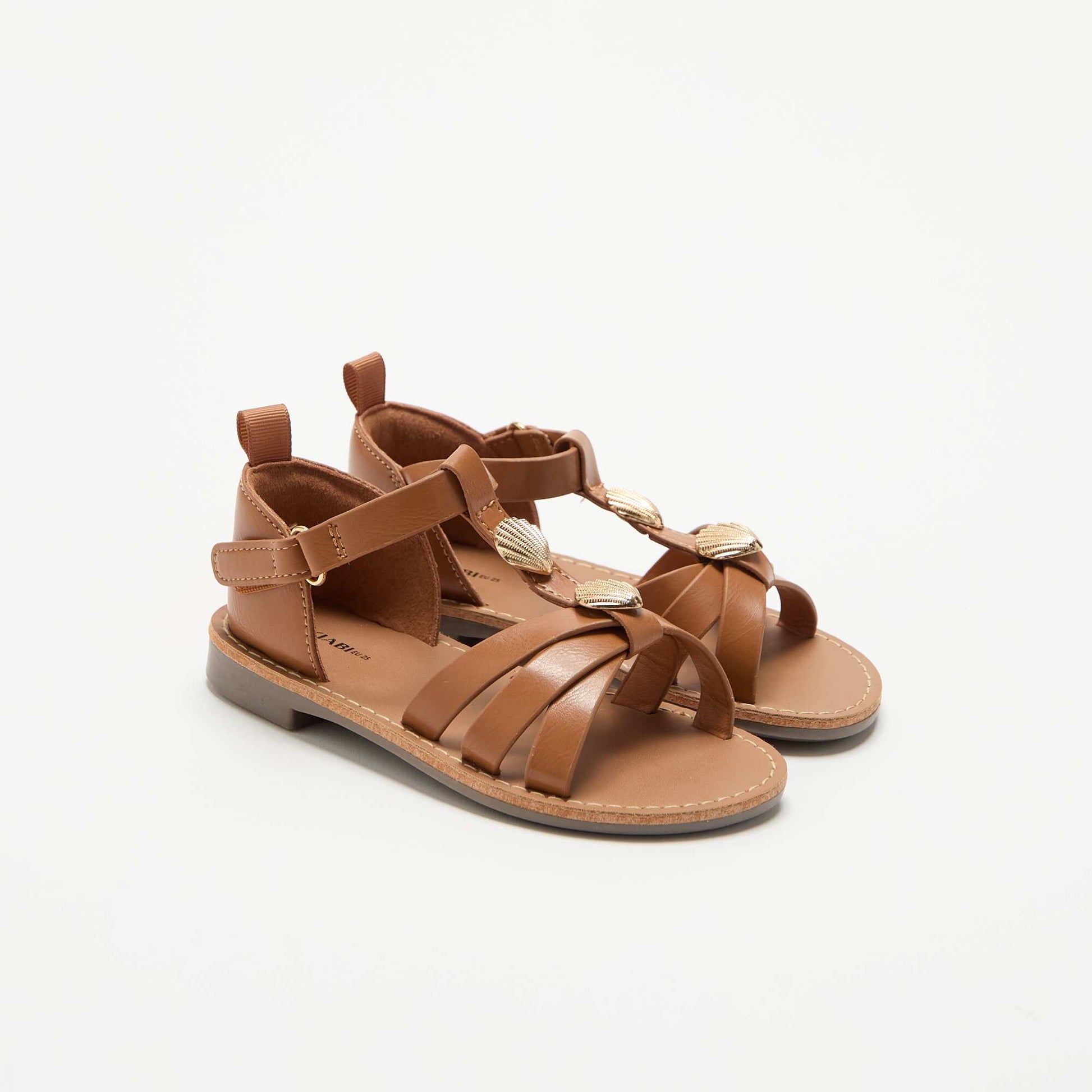 Flat Sandals with Fancy Shell Embellishments BROWN
