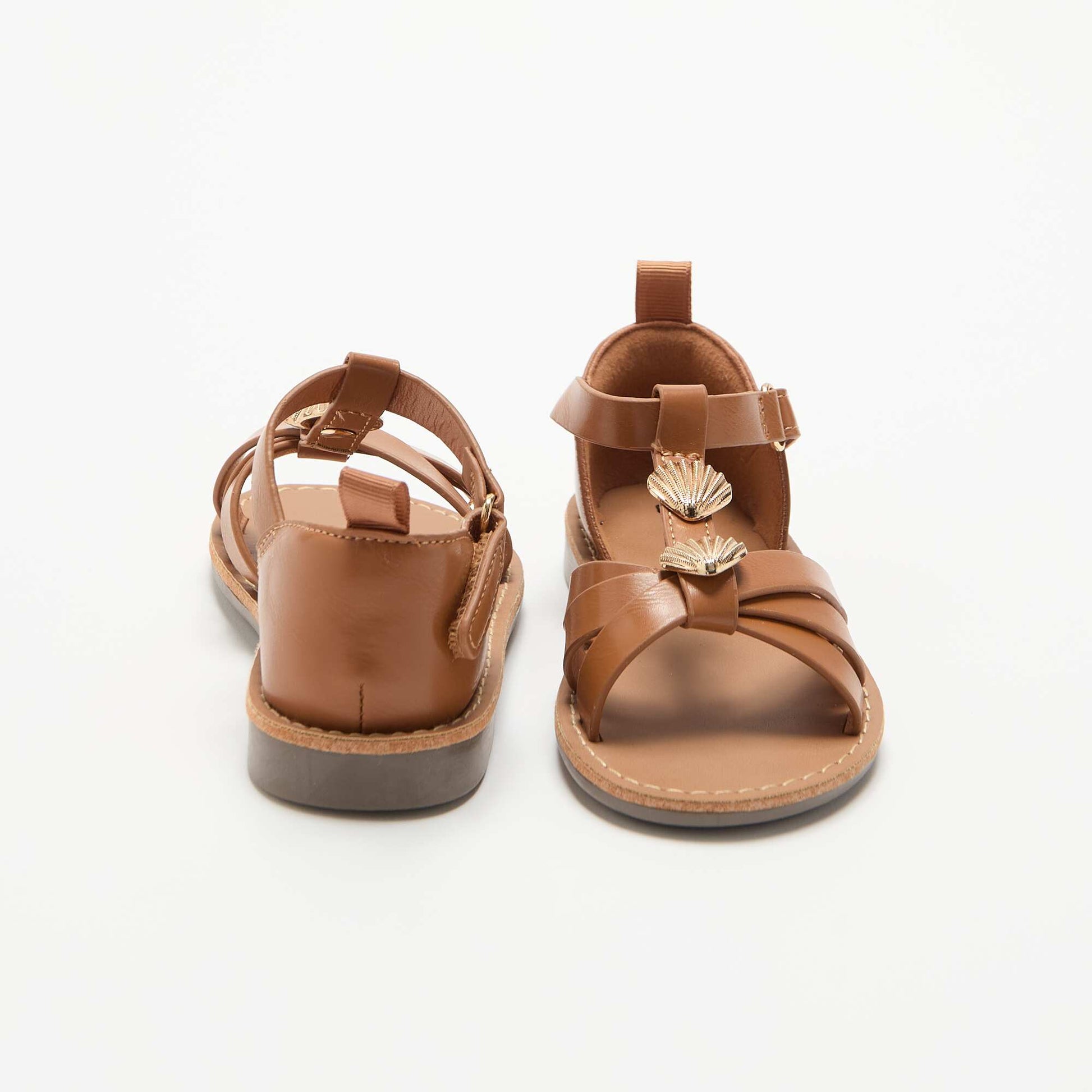 Flat Sandals with Fancy Shell Embellishments BROWN
