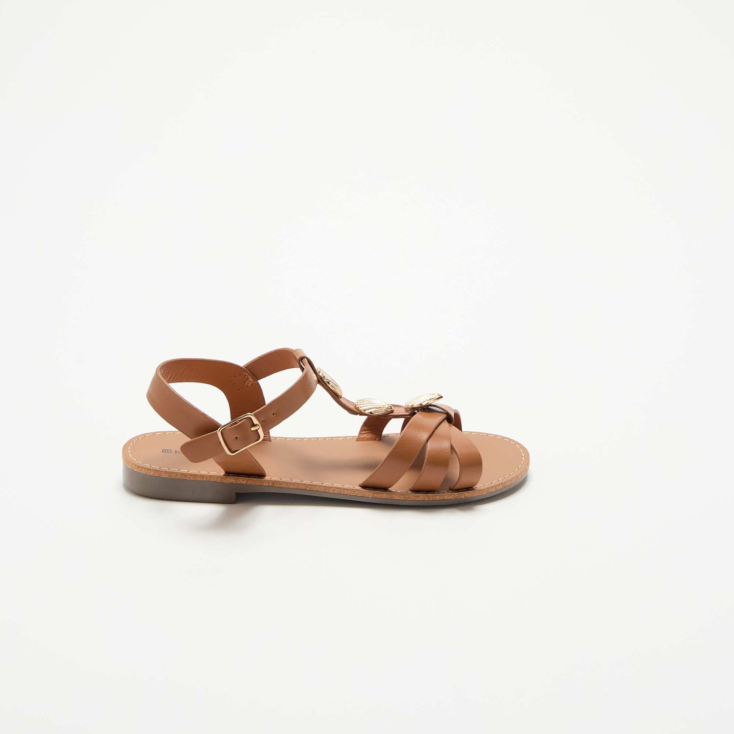 Flat sandals with fancy shell embellishments BROWN