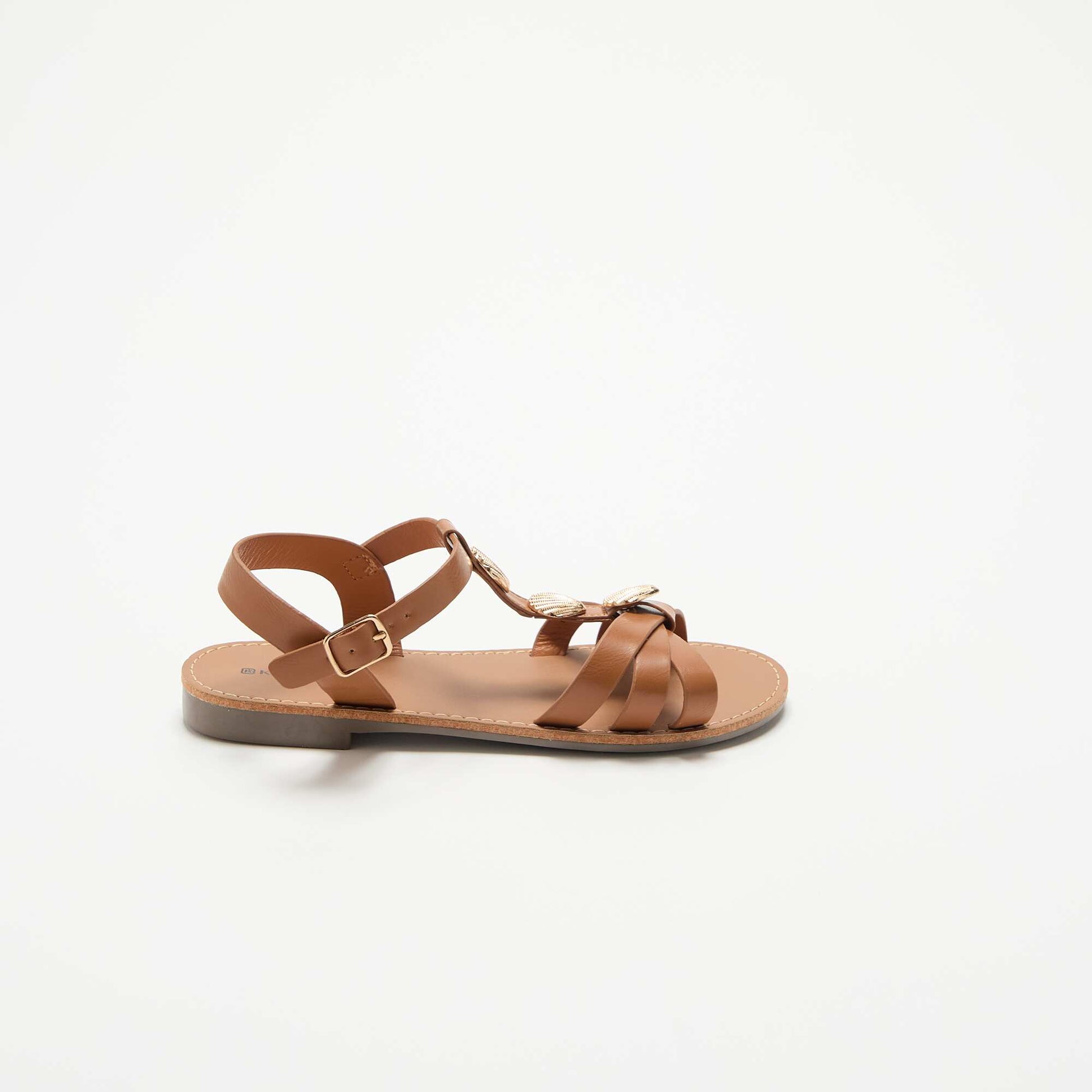 Flat sandals with fancy shell embellishments BROWN