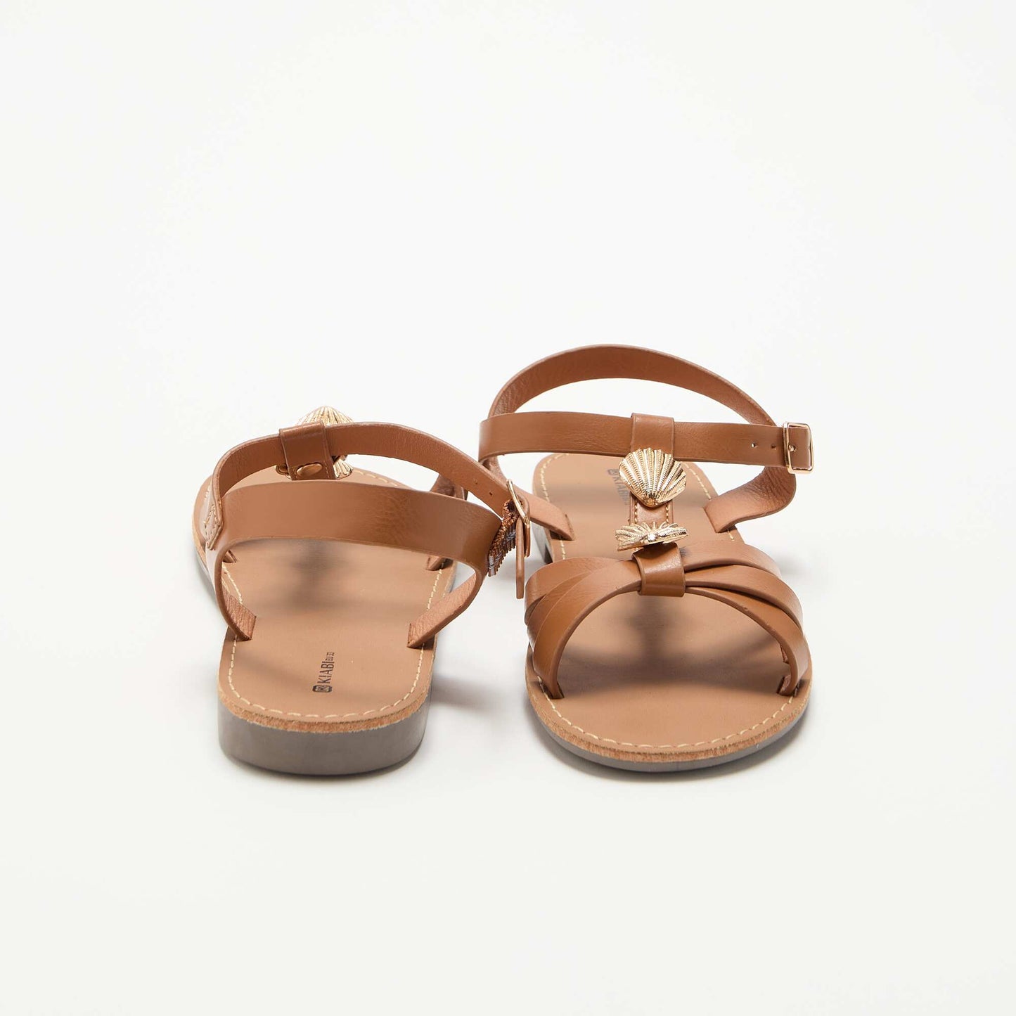Flat sandals with fancy shell embellishments BROWN