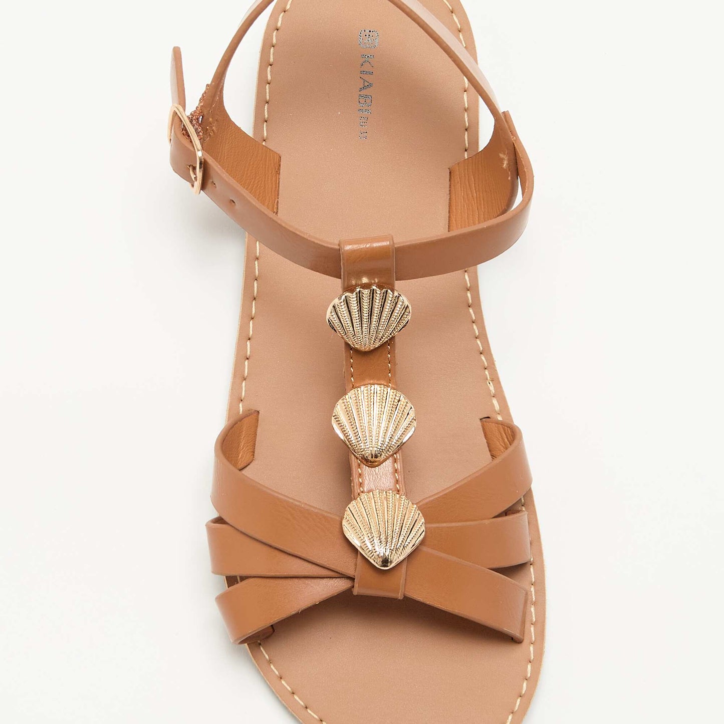 Flat sandals with fancy shell embellishments BROWN