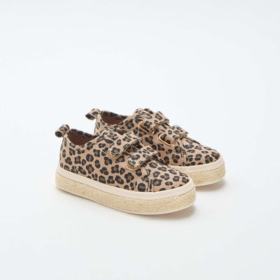 Canvas low-top sneakers with rope sole BROWN