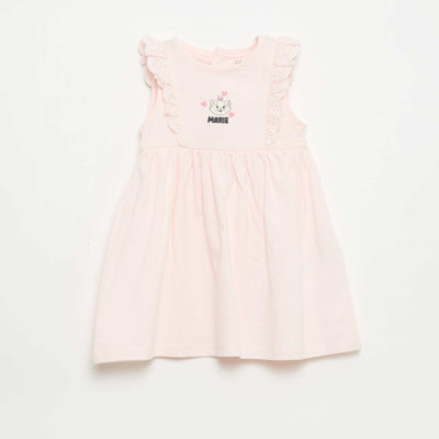 Sleeveless 'Disney' Solid Dress with Ruffle Yoke PINK
