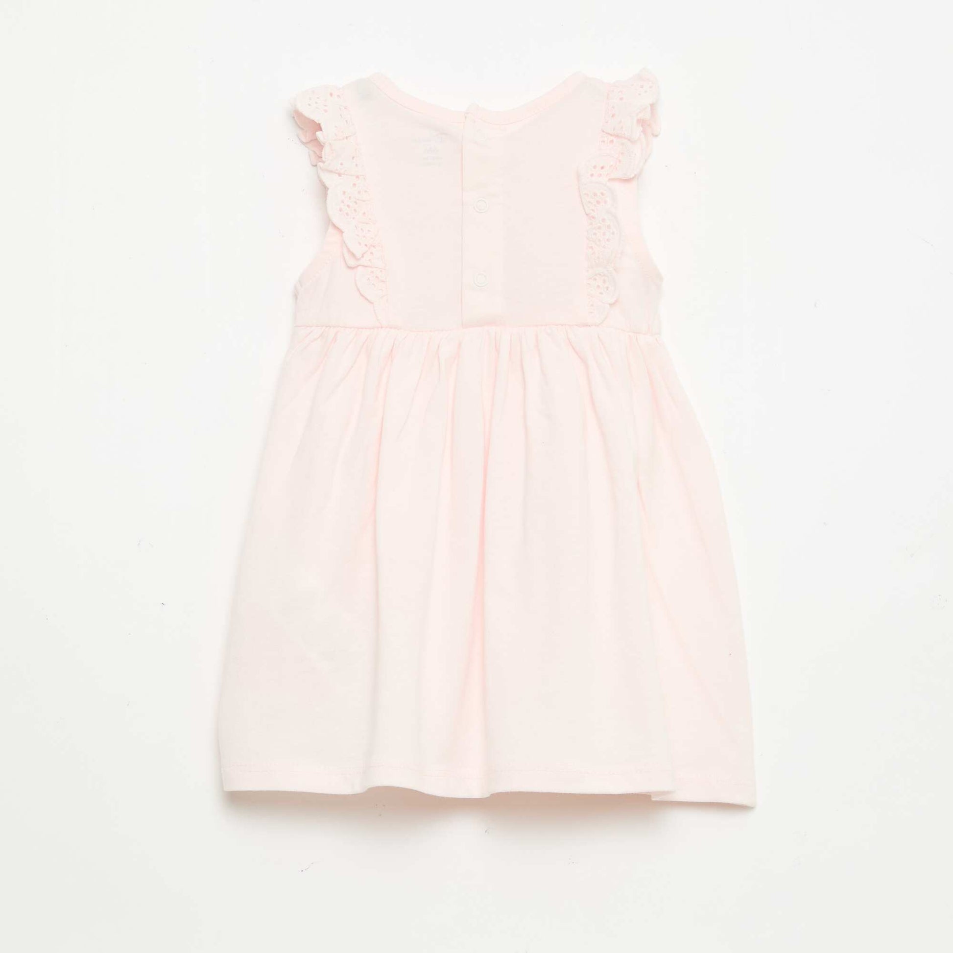 Sleeveless 'Disney' Solid Dress with Ruffle Yoke PINK