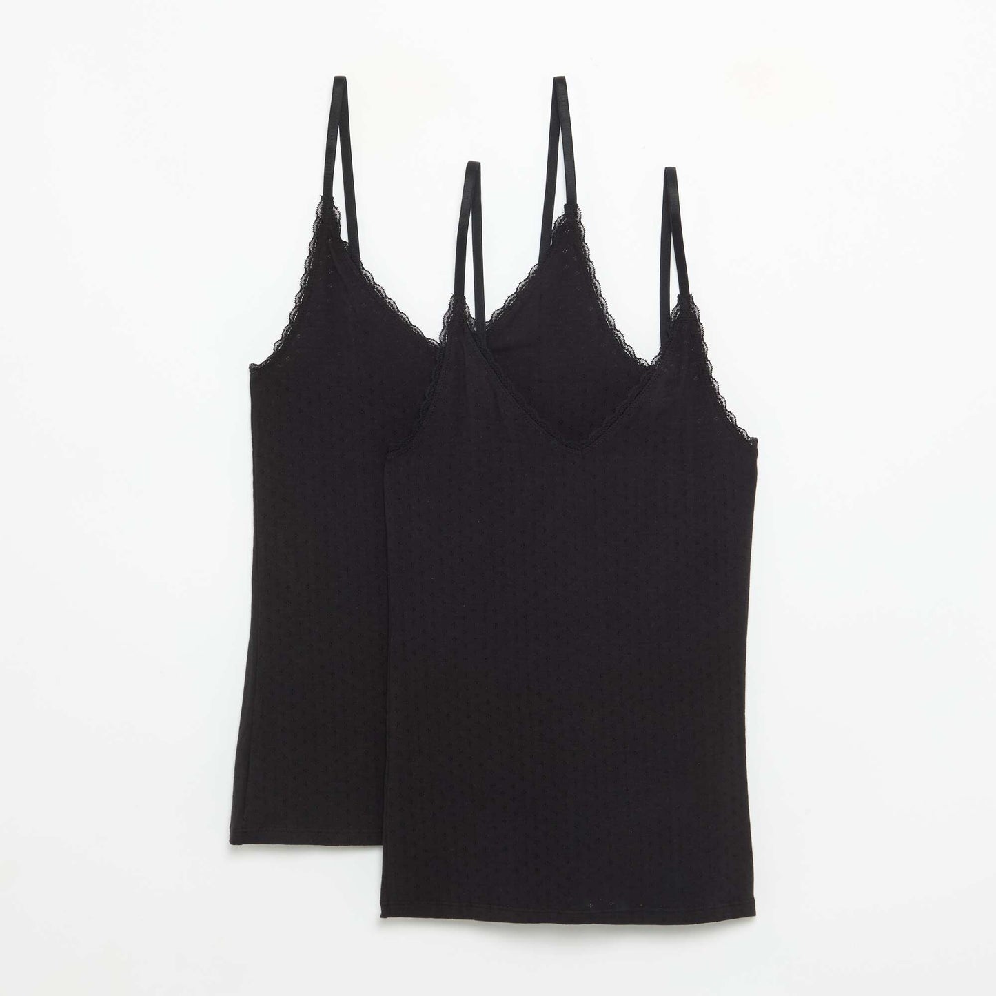 Plain Pointelle Knit Cami Top BLACK