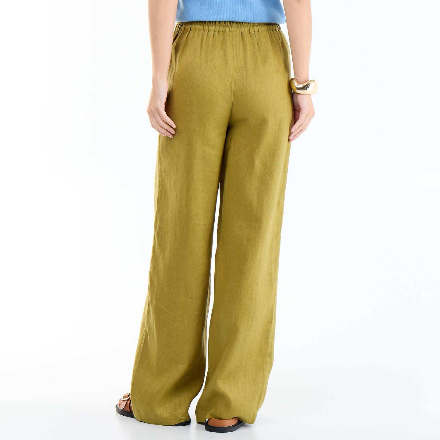Plain Wide-Leg Linen Trousers GREEN