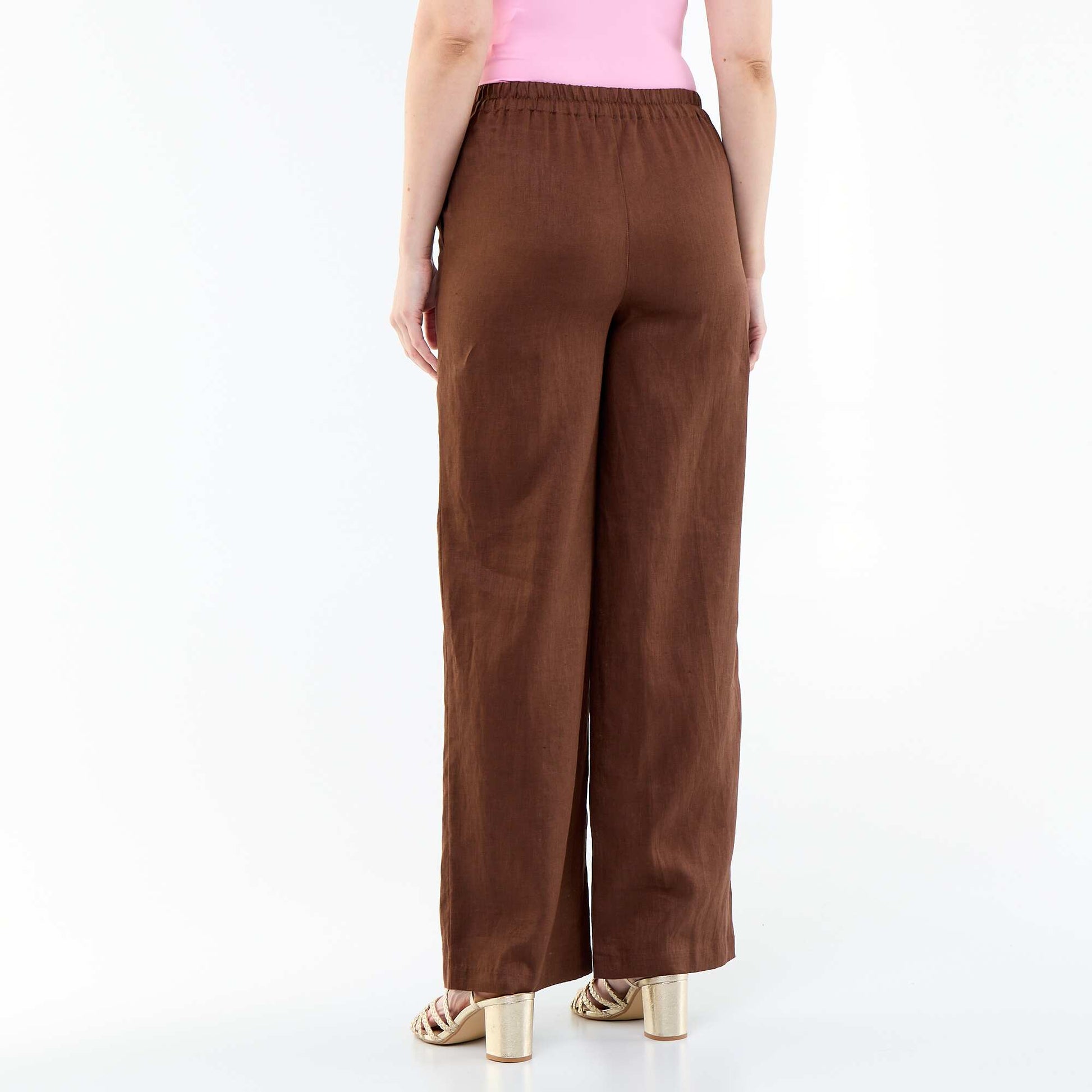 Plain Wide-Leg Linen Trousers BROWN