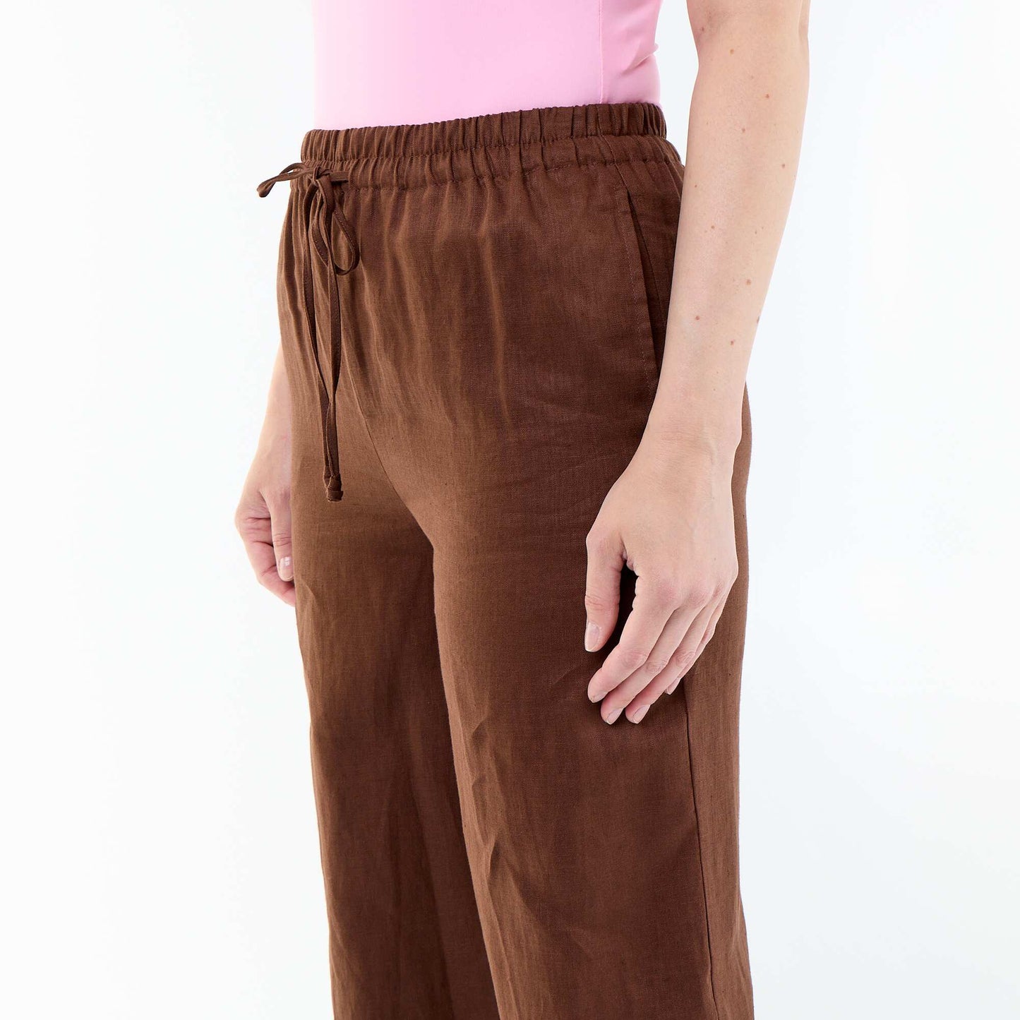 Plain Wide-Leg Linen Trousers BROWN